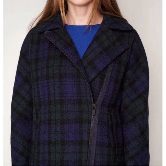 J. Crew Black Watch Tartan Wool Blue and Green Plaid Autumn Winter Coat Size 2 - Picture 7 of 12